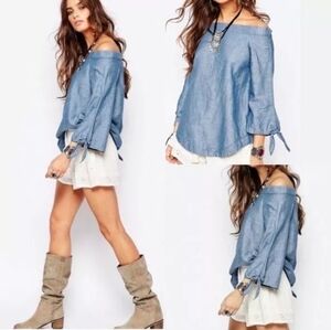 Free People "Show Some Shoulder" Chambray Top